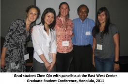 Graduate student Chen Qin with panelists at the East-West Center Graduate Student Conference, Honolulu, 2011