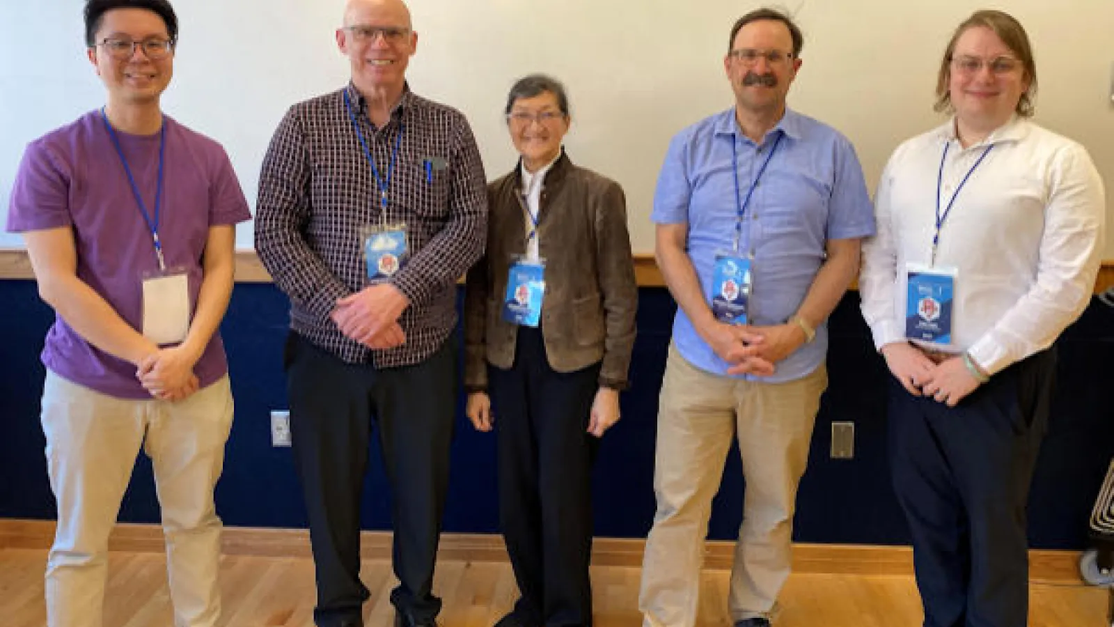 3 Buckeyes and 2 associates posing for a photo at Workshop on Innovations in Cantonese Linguistics bienncial conference. 