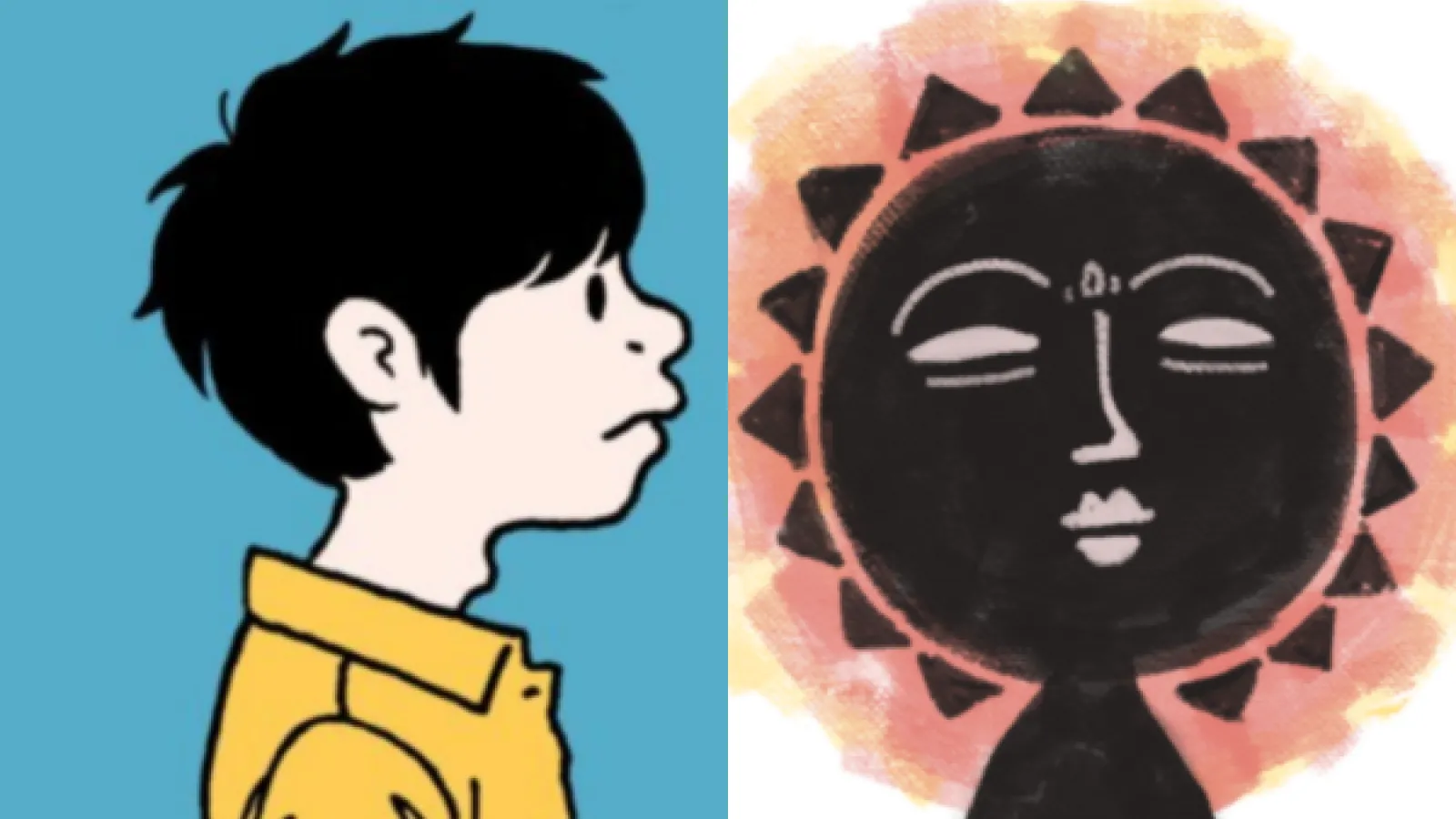 Combined image of a male manga character and a black sun character
