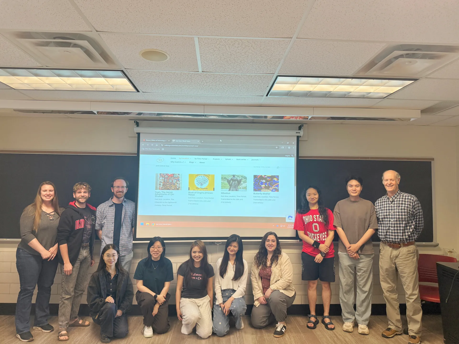 Group od people standing in front of a presentation screen