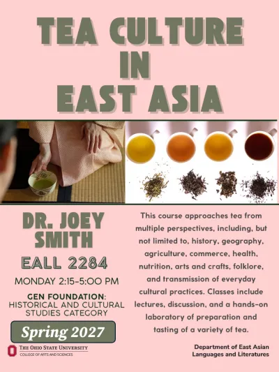 flyer for OSU course EALL 2284, images of tea cups