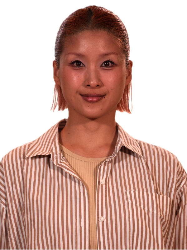 Smiling woman with short hair and a striped shirt